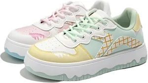 Y2K Sneakers Cute PU Leather Mismatched Colorful for Women Casual Wear with Unique Ice Cream-Inspired Design