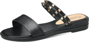 Yawors Womens LC1294 Manmade Slip On Grommet Cow Leather Flats Sandals