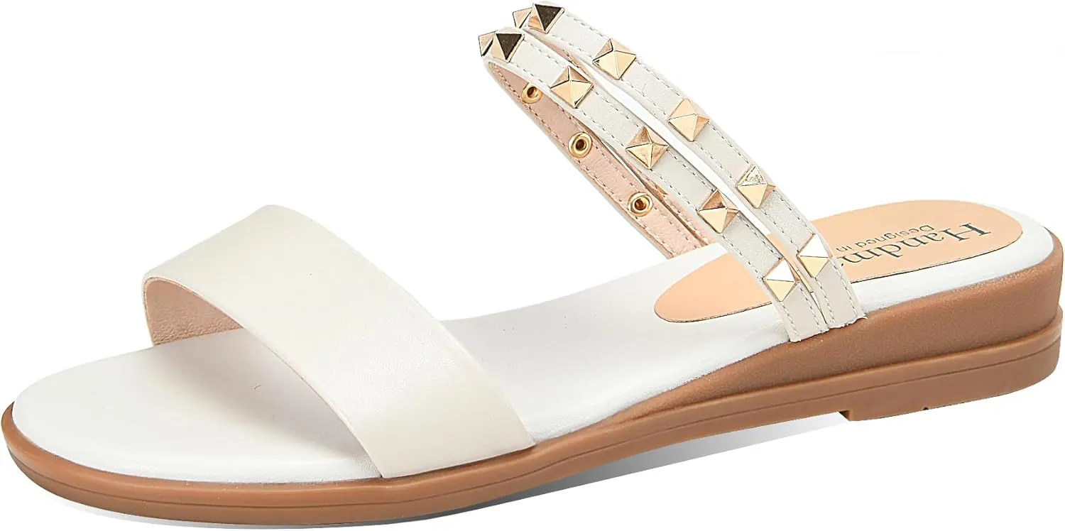 Yawors Womens LC1294 Manmade Slip On Grommet Cow Leather Flats Sandals