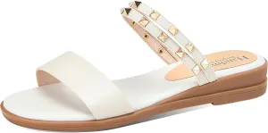 Yawors Womens LC1294 Manmade Slip On Grommet Cow Leather Flats Sandals