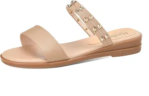 Yawors Womens LC1294 Manmade Slip On Grommet Cow Leather Flats Sandals