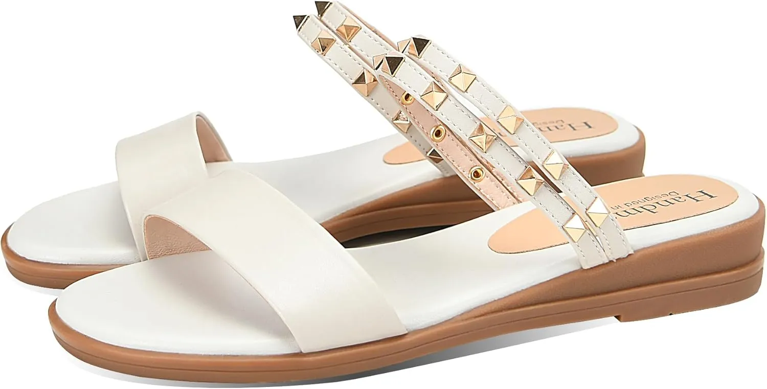 Yawors Womens LC1294 Manmade Slip On Grommet Cow Leather Flats Sandals