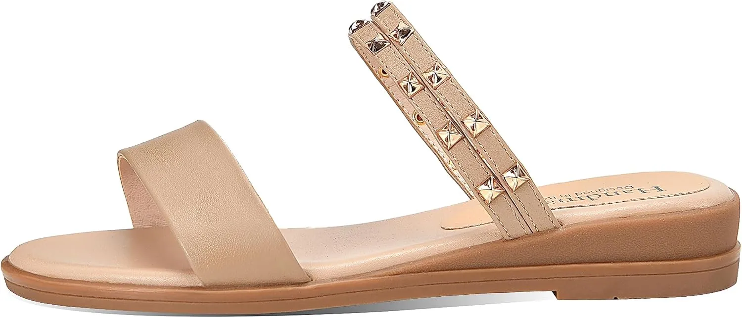 Yawors Womens LC1294 Manmade Slip On Grommet Cow Leather Flats Sandals