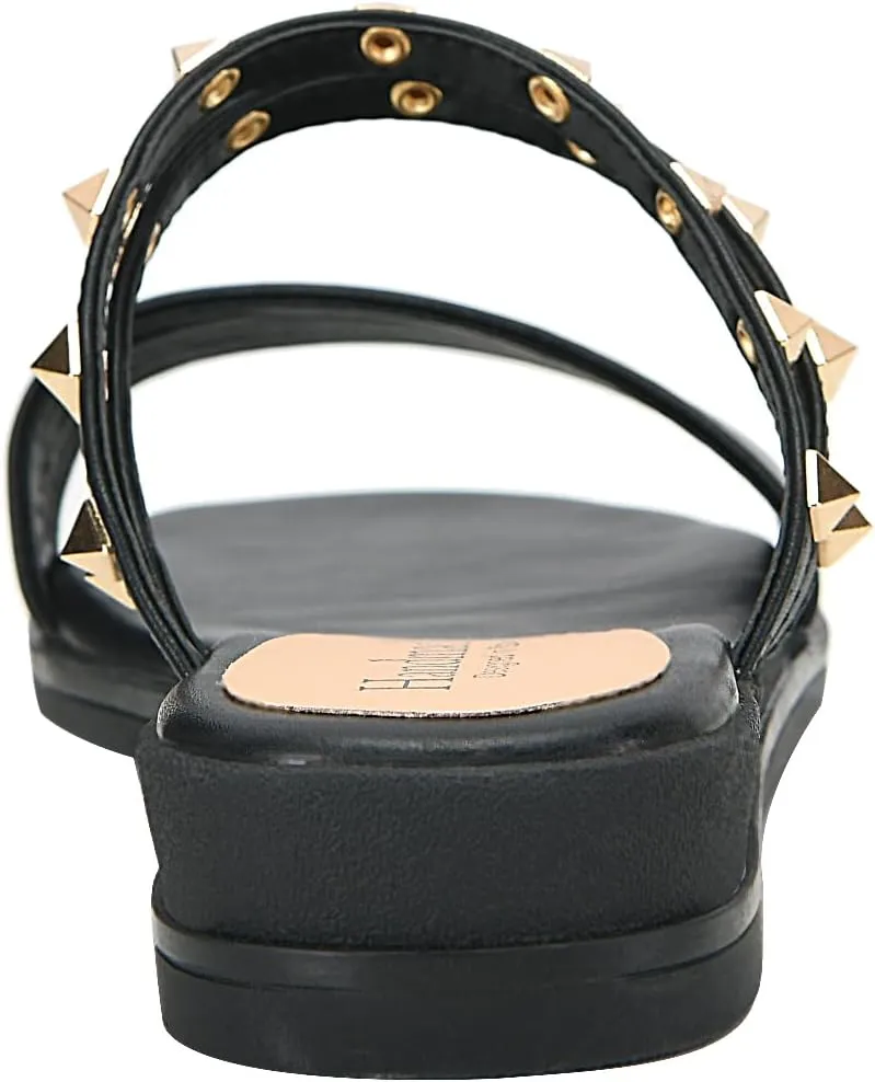 Yawors Womens LC1294 Manmade Slip On Grommet Cow Leather Flats Sandals