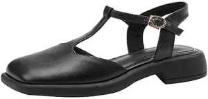 Yawors Womens LC953 Belt Square Heels Slingback Cow Leather Flats Sandals