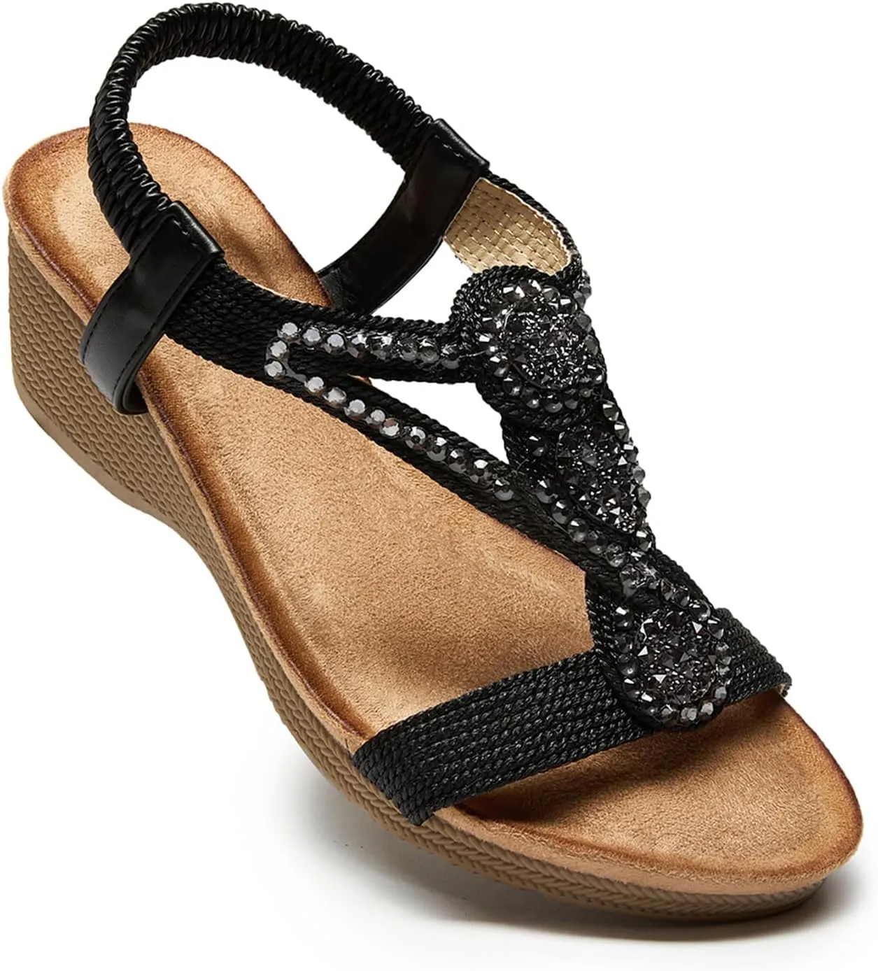 youngshow Wedge Sandals for Women Summer Comfy Elastic Ankle Strap Low Heel Dress Shoes Gladiator Sandals Beach