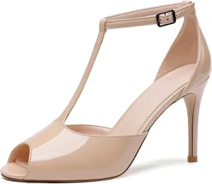 Zamikoo Women's Peep Toe Sandals Ankle Strap Stiletto Pumps Dress Shoes
